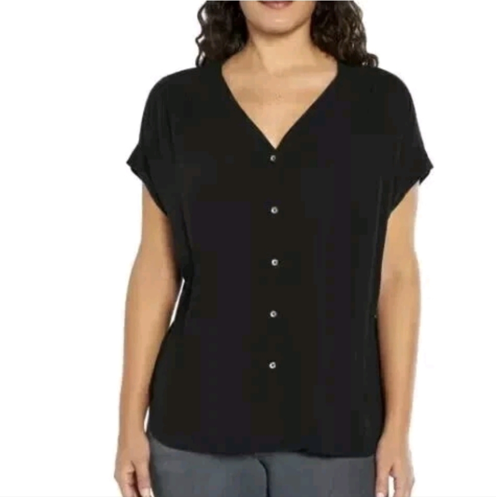 NWT Orvis Women's Short Sleeve‎ Button-Up Blouse Black XL S